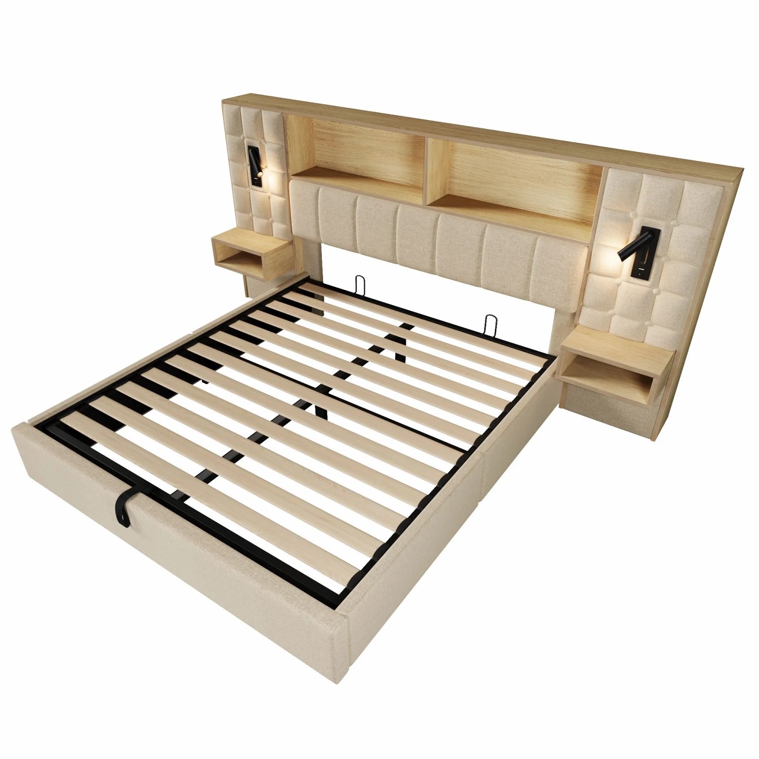 Merax Polsterbett 160x200 Systembett LED Leselampen Beige