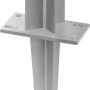 Silberner Pfostenanker aus Stahl zum Einbetonieren für Aluminiumpfosten.