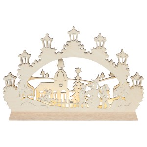 Saico Mini-Lichterbogen Schneemann mit LED-Streifen, Weihnachtsdekoration aus Holz mit Wintermotiv.