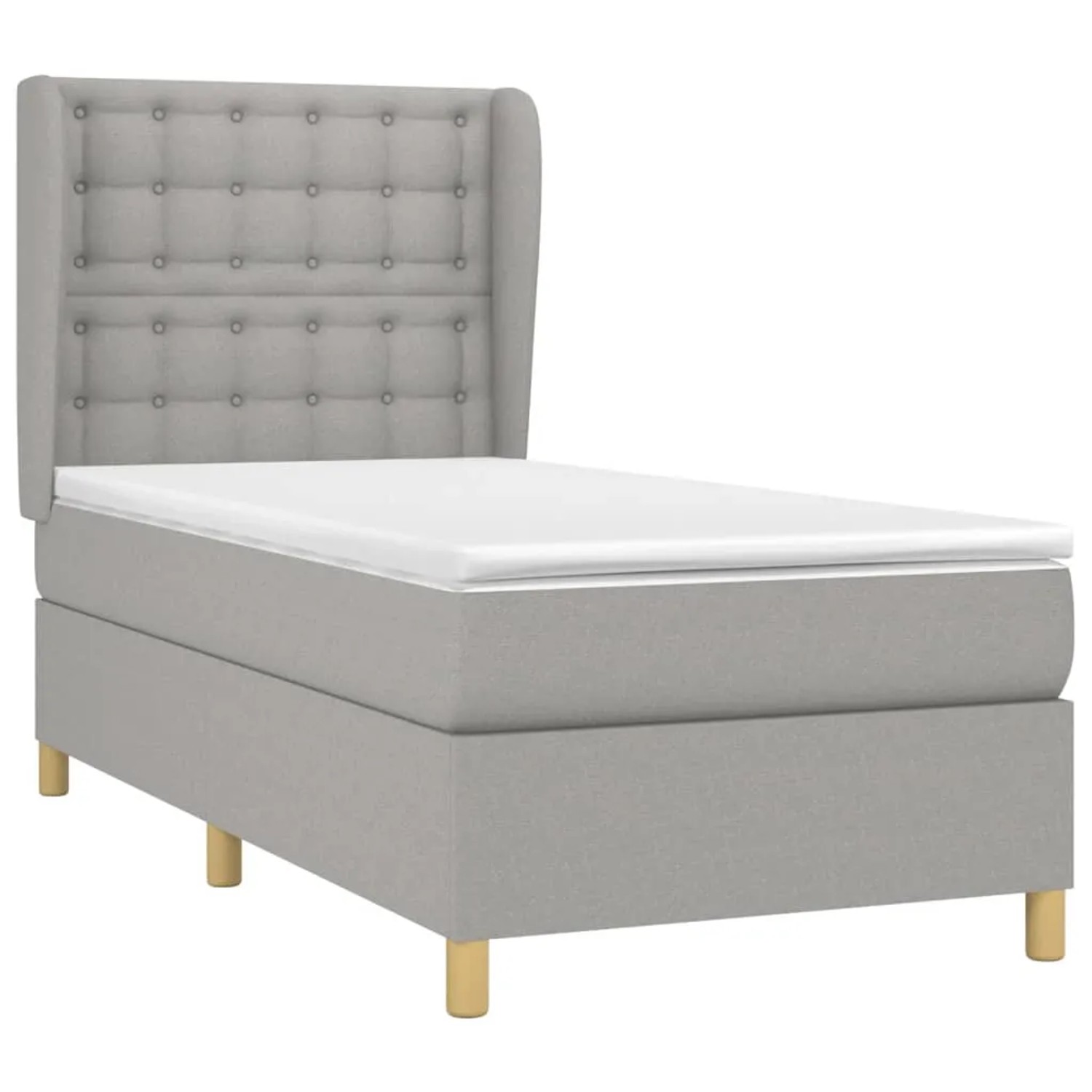 Hellgraues vidaXL Boxspringbett 90x190 cm mit Matratze und Stoffbezug.