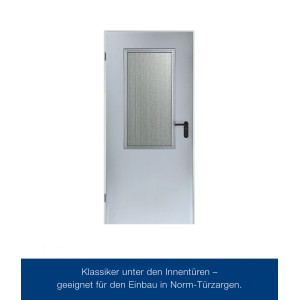 Hörmann ZK Innentür, verzinkt, 100x200 cm, links, mit Drückergarnitur und Glaseinsatz.