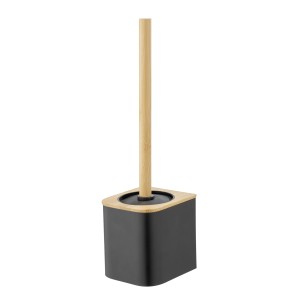 Wand WC-Garnitur Bambusa Turbo-Loc® von Wenko mit Bambus-Elementen und schwarzem Behälter.