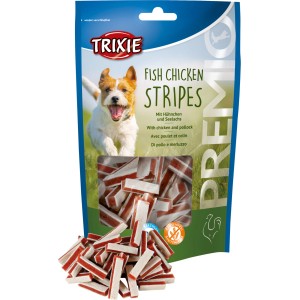 Trixie Premio Fish Chicken Stripes Hunde-Snacks, 75g Packung mit Streifen aus Huhn und Fisch.