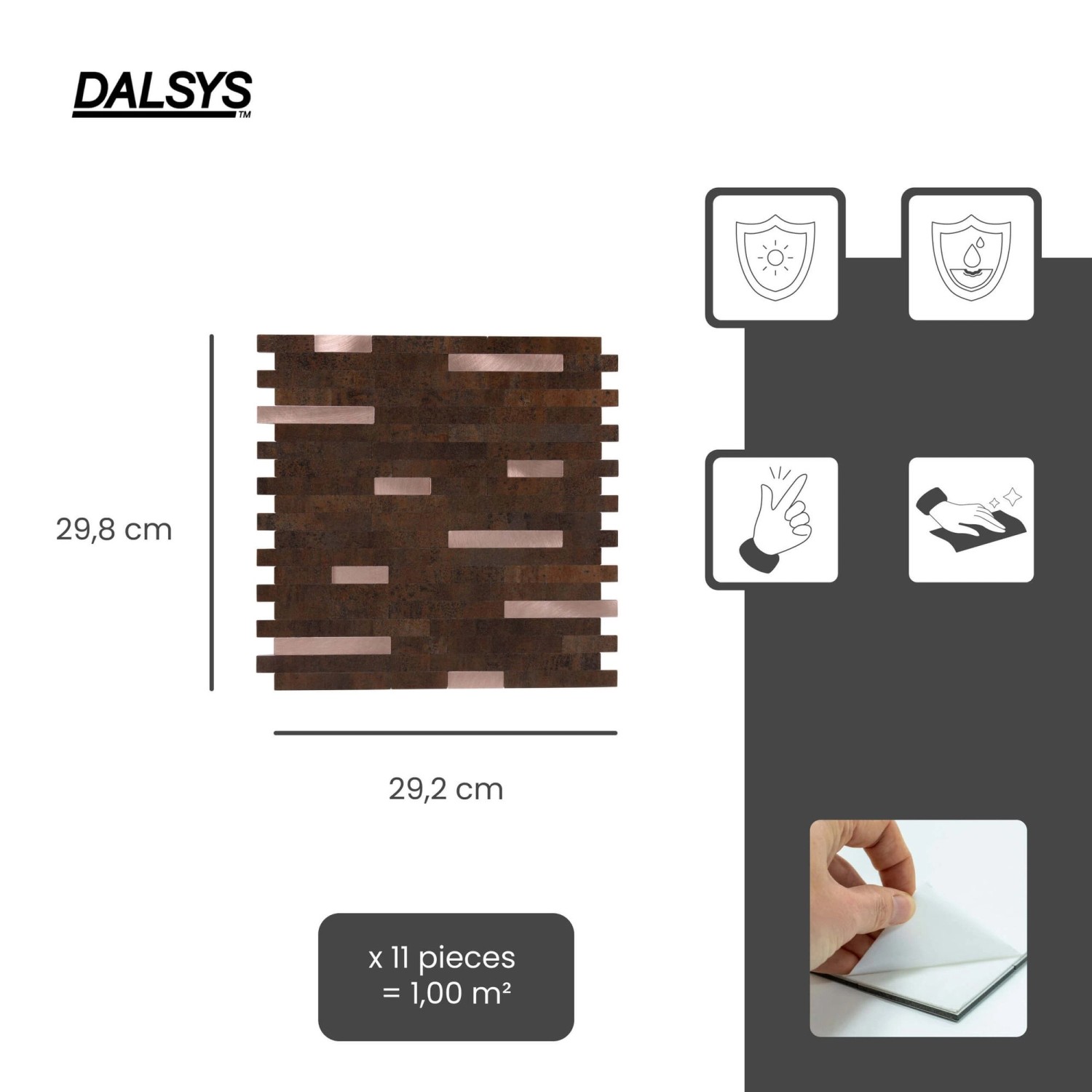 Dalsys Selbstklebende Fliesen 1m² 11 Stück Stein- Marmoroptik Rost Kupfer_2