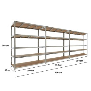 Mega Deal: 3 verzinkte Schwerlastregale TAURUS, 180x150x60cm, je 175kg Fachlast, ideal für Keller, Garage, Lager.