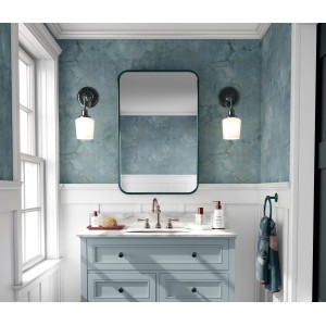 Badezimmer mit Erismann Vliestapete Melissa Venora Petrol, Wandtapete in Petrol mit Marmor-Optik.