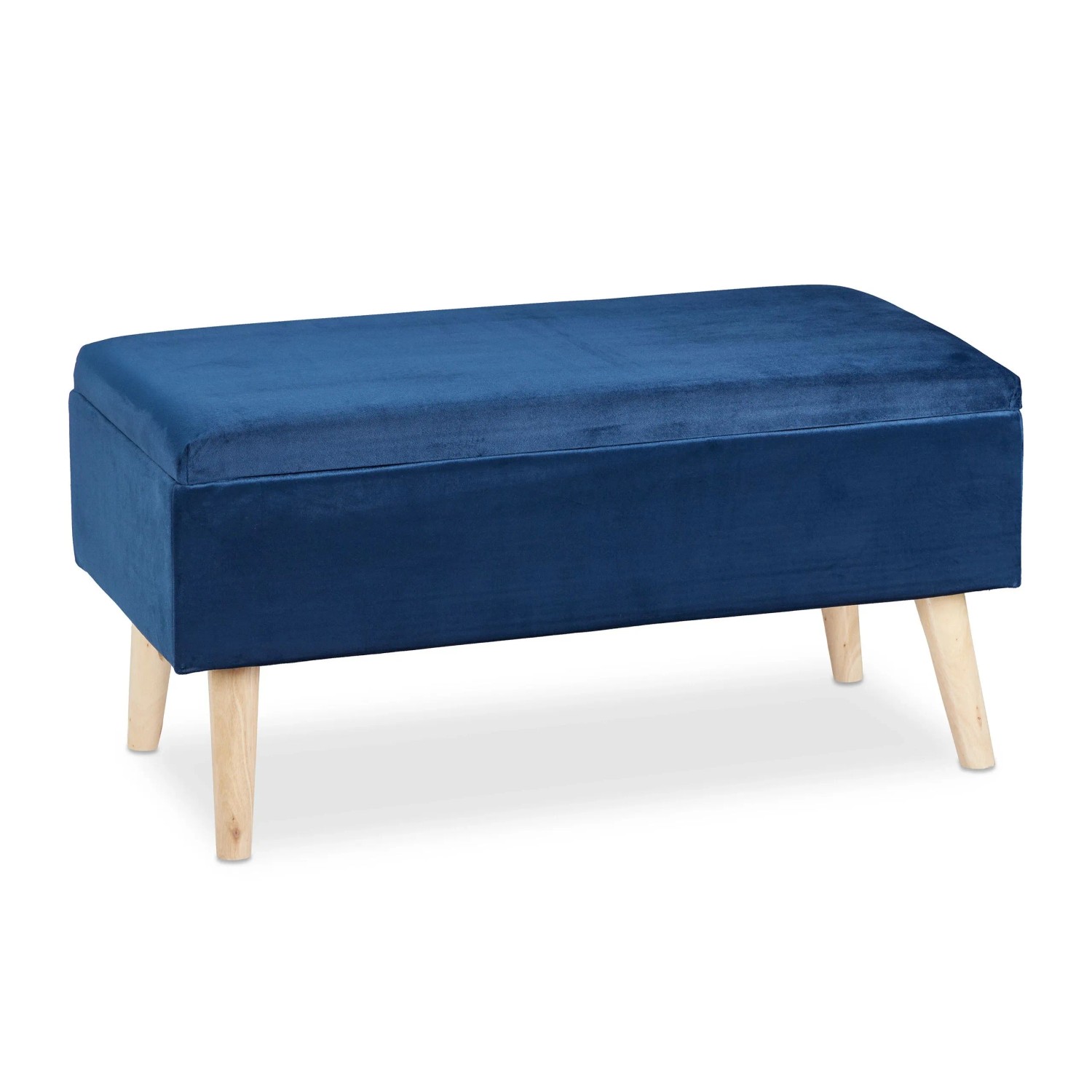 Relaxdays Sitzbank Samt Eukalyptusholz Dunkelblau Stauraum 80 cm x 40 cm x 41 cm 12,2 kg