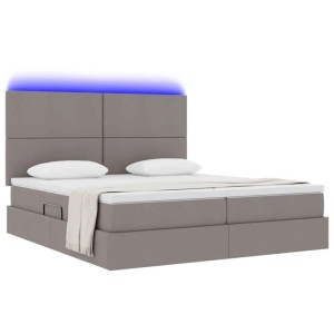 vidaXL Bett mit LED-Lichtleisten mit Kopfteil Taupe 200 x 200 cm Stoff 3372830