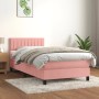 Rosa vidaXL Boxspringbett mit Matratze (90x190 cm) aus Samt für erholsamen Schlaf.