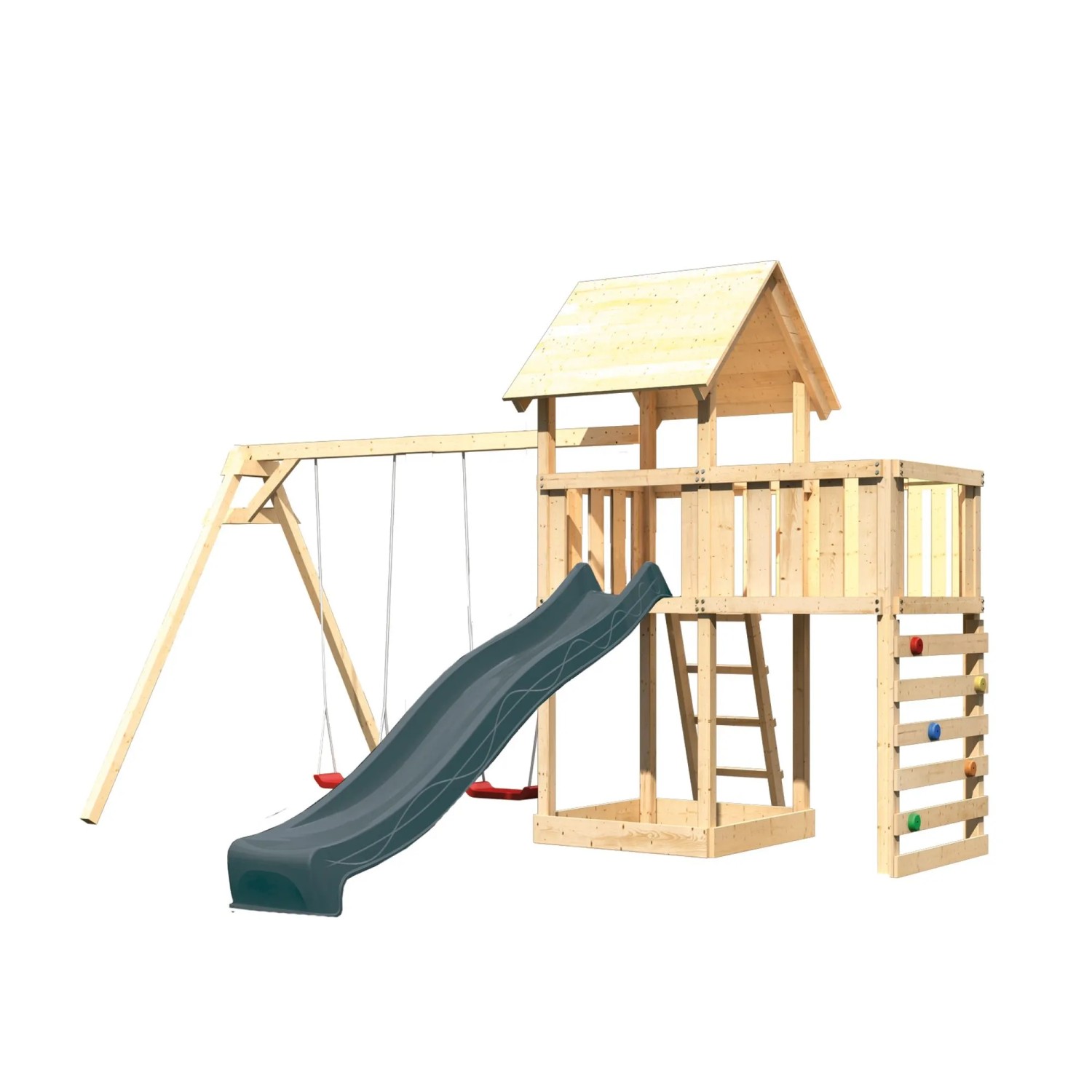 Karibu Spielturm Lotti mit Rutsche Schaukel Plattform u. Kletterwand