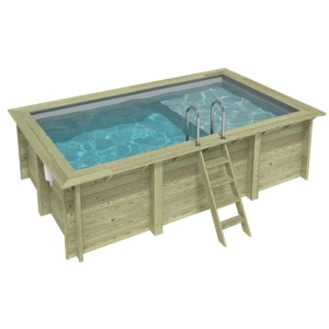 ALTANKA Holzpool Aqua 4,65x2,85 Höhe 1,24 m GRAU mit Liegefläche auf Rahmen ohne Betonierung BAS7306OSPU2+PLA306