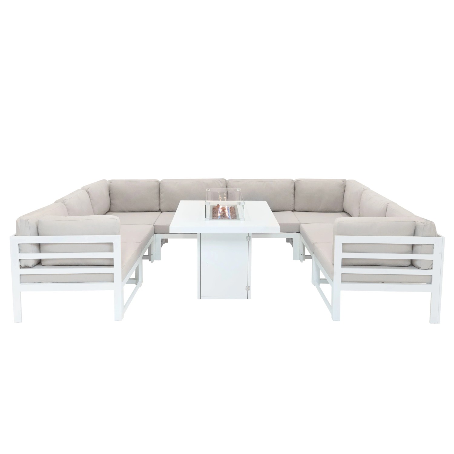 Jardi Aluminium 9-Teiliges Modulares Gartenmöbelset mit Feuerstelle - Weiß