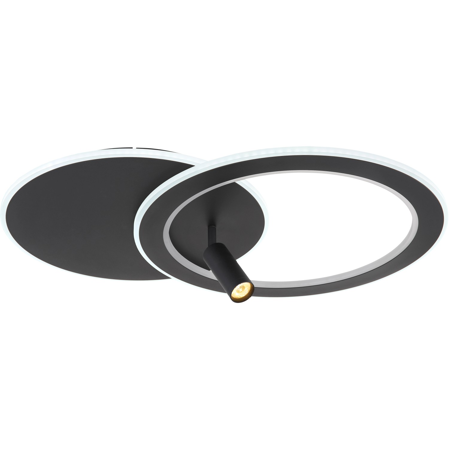 Moderne, dimmbare LED-Deckenleuchte Marian, 2-flammig, schwarz matt mit Farbwechsler und Fernbedienung.