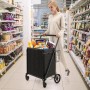 Costway Klappbarer Einkaufswagen, schwarz, mit Lebensmitteln im Supermarkt.