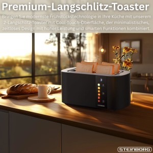 Steinborg 4-Scheiben Toaster SB-2216 Schwarz mit Touchbedienung und Brötchenaufsatz.