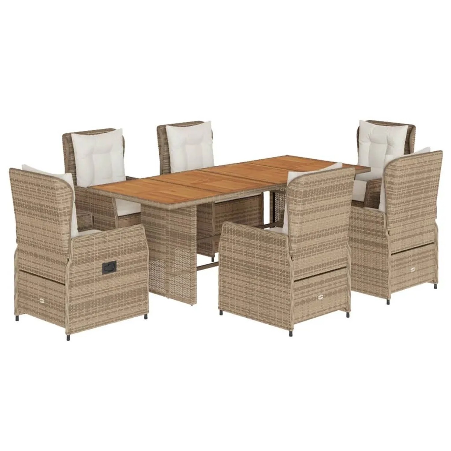 vidaXL 7-Tlg Garten-Essgruppe mit Kissen Beige Poly Rattan 3262793