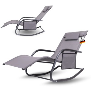 Graue Albatros Premium Gartenliege C-Form mit Kopfkissen und Tasche. Belastbar bis 160 kg.