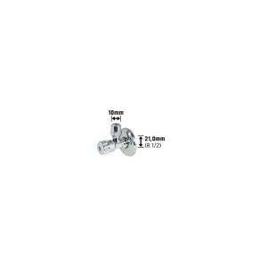 Verchromtes Waschgeräte-Eckventil mit Schubrosette, 21 mm (R 1/2) x 10 mm.