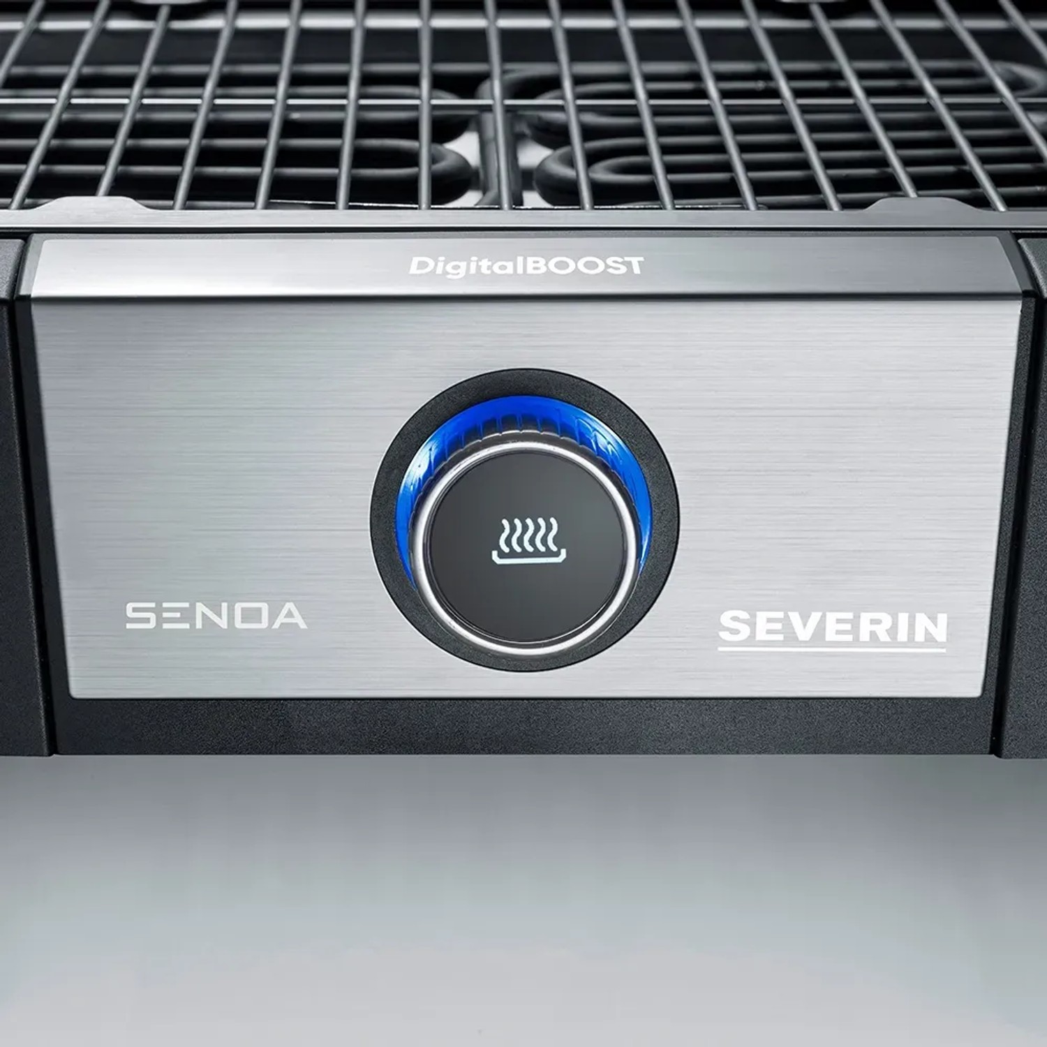 Detailaufnahme: Severin SENOA DigitalBOOST Tischgrill mit Temperaturregler und Grillrost.