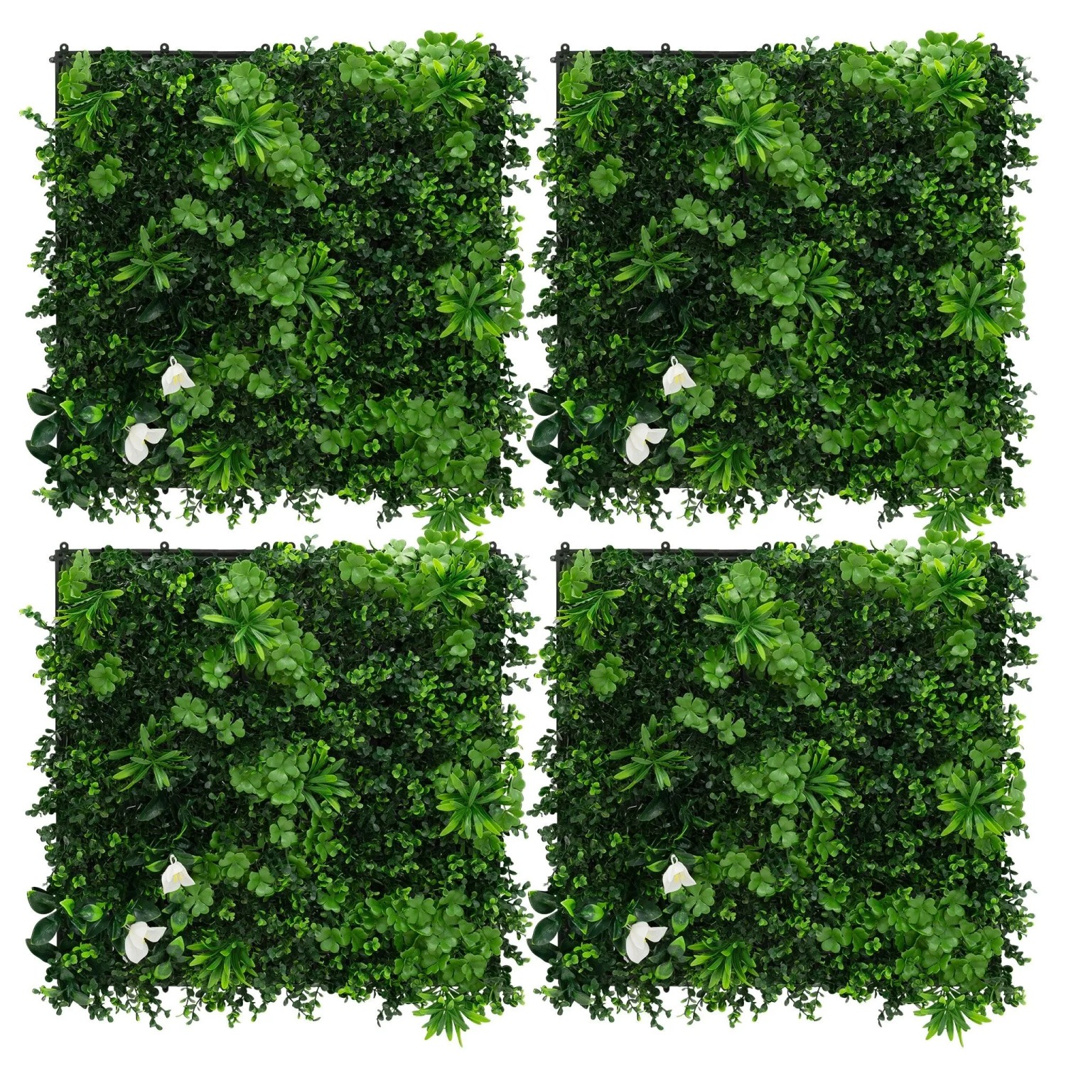 ECD Germany Künstliche Pflanzenwand Indoor Outdoor Kunstpflanzen Wand 4er Set 50x50 cm Grün White Jasmine