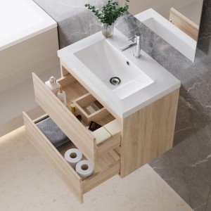 AICA Waschtisch mit Unterschrank, 60 cm, Eiche matt, mit offenem Schubladensystem.