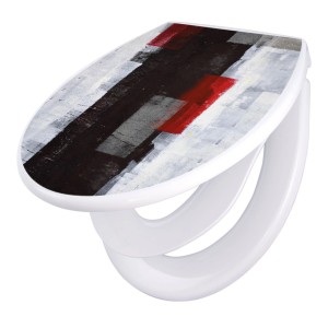 Banjado Familien WC-Sitz mit rotem Abstrakt-Motiv und Absenkautomatik.