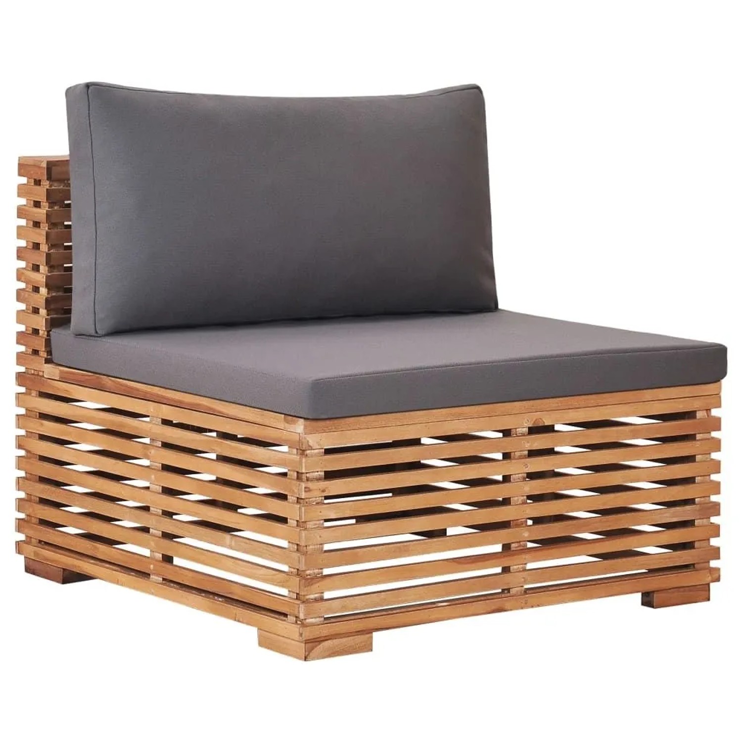vidaXL Garten-Mittelsofa mit Grauer Auflage Massivholz Teak 49377