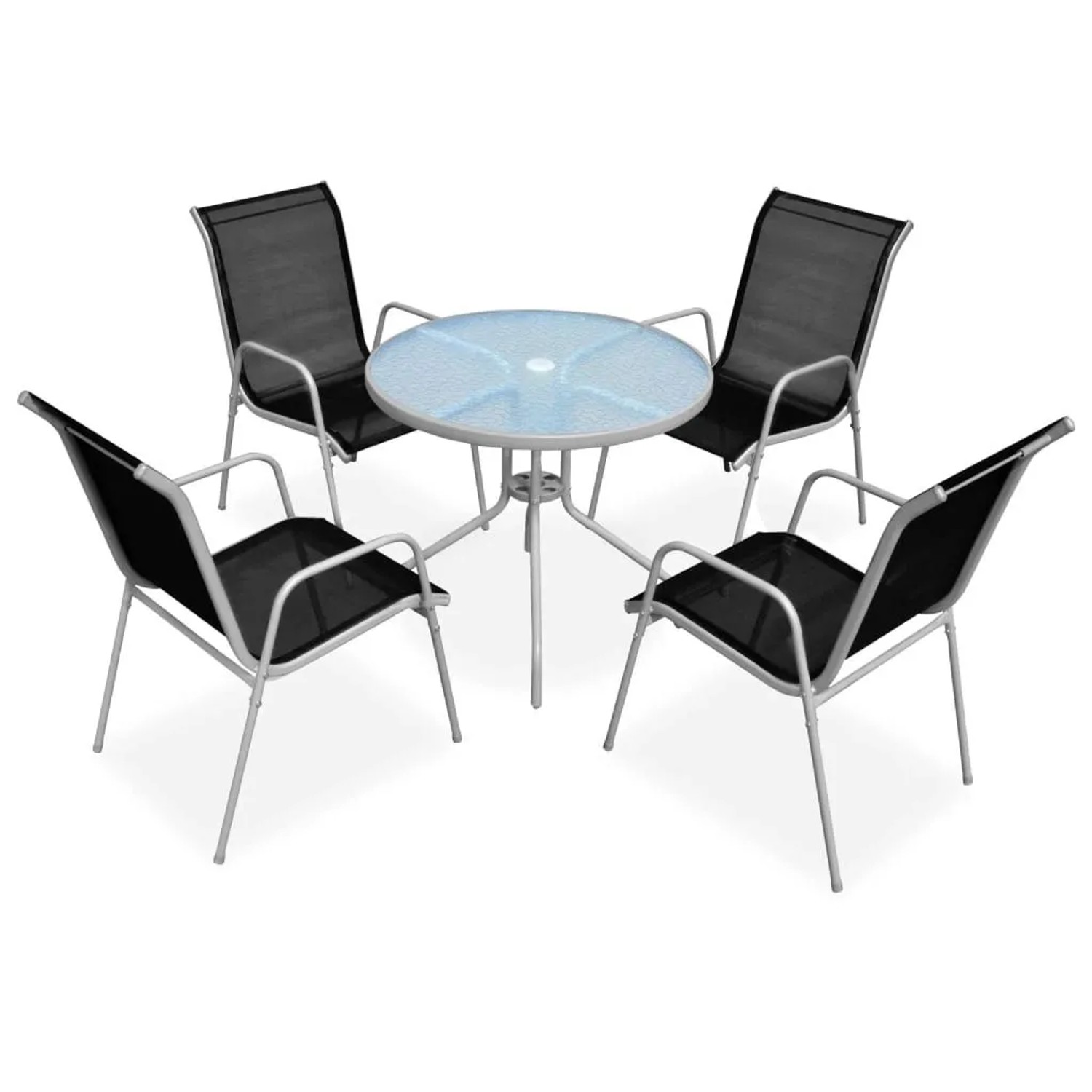 Furnicato Gartenmöbel Set Grau 80 X 71 Cm Tisch 4 Stapelstühle Textilene