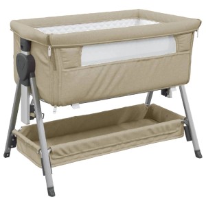 vidaXL Babybett mit Matratze Taupe Leinenstoff 10291