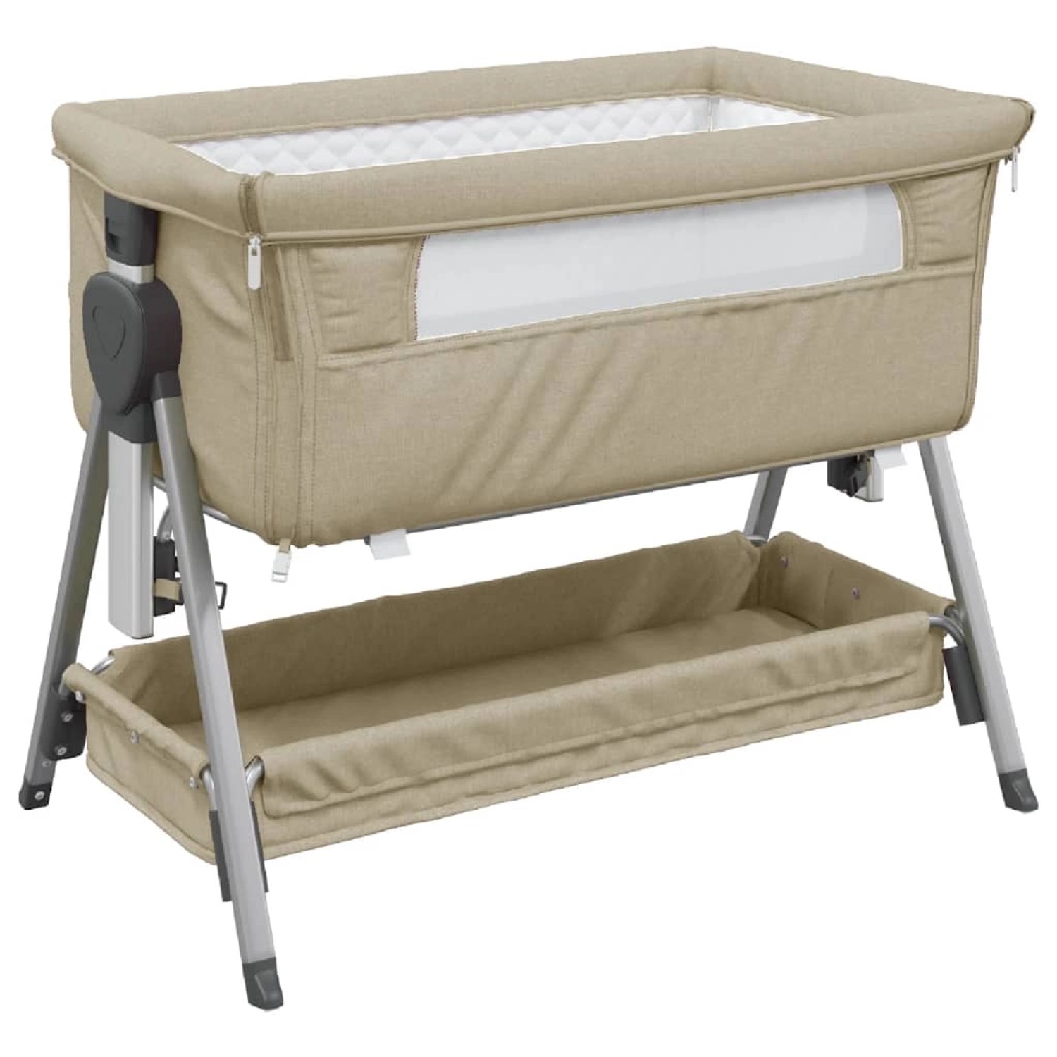 vidaXL Babybett mit Matratze Taupe Leinenstoff 10291