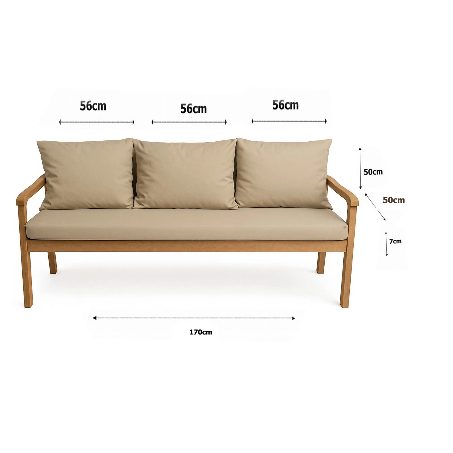 Setgarden  Mix Bench Kissen Outdoor Kissen Bankauflage 170x50+4x50x56cm Kissen Für 3-Sitzer Bänke 1tlg Beige_5
