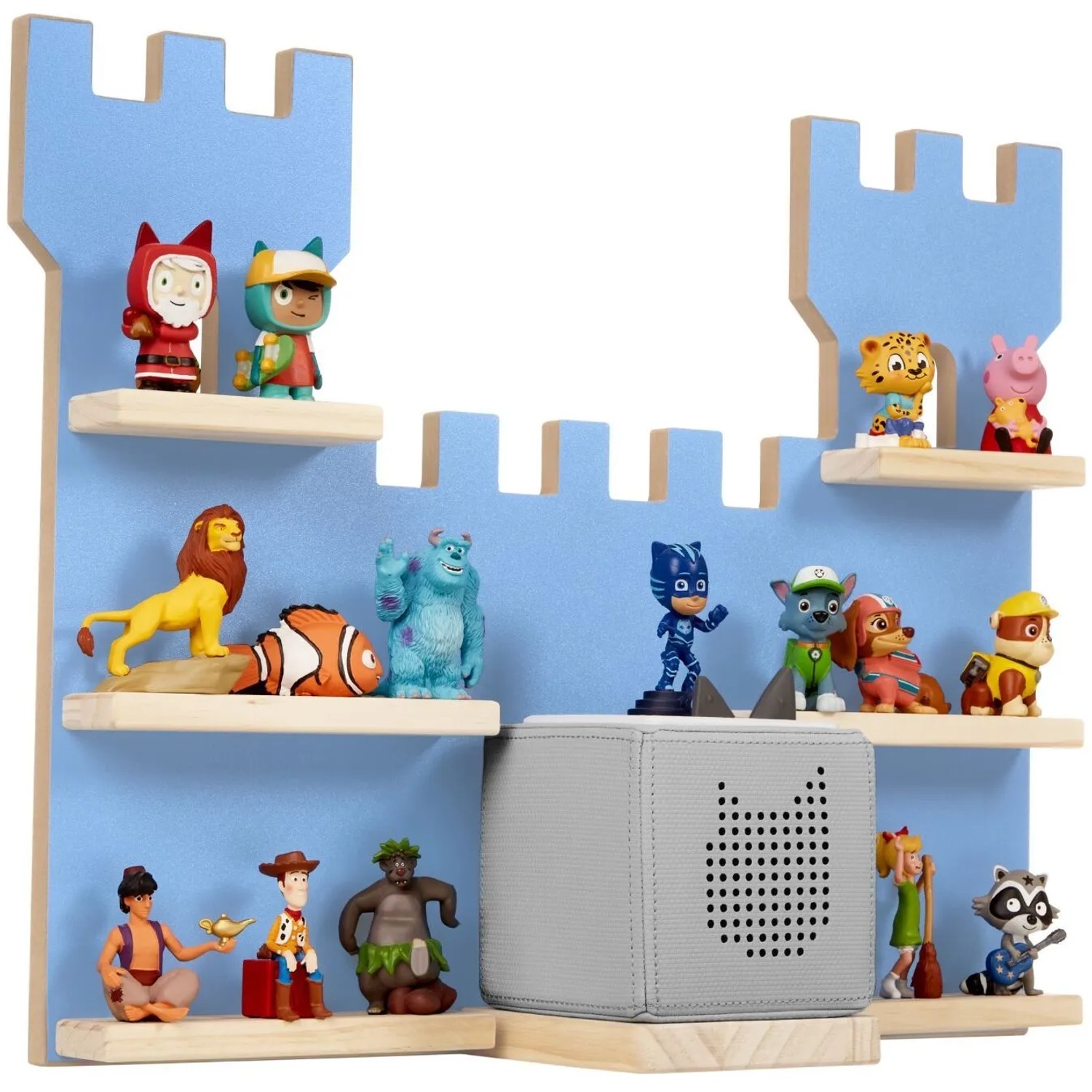 Tectake Wandregal Mylittlestory Fortress Für Bis Zu 16 Tonies In Ritterburgoptik  Mit Magnetstreifen  15 50 x 56 x 43 cm Blau