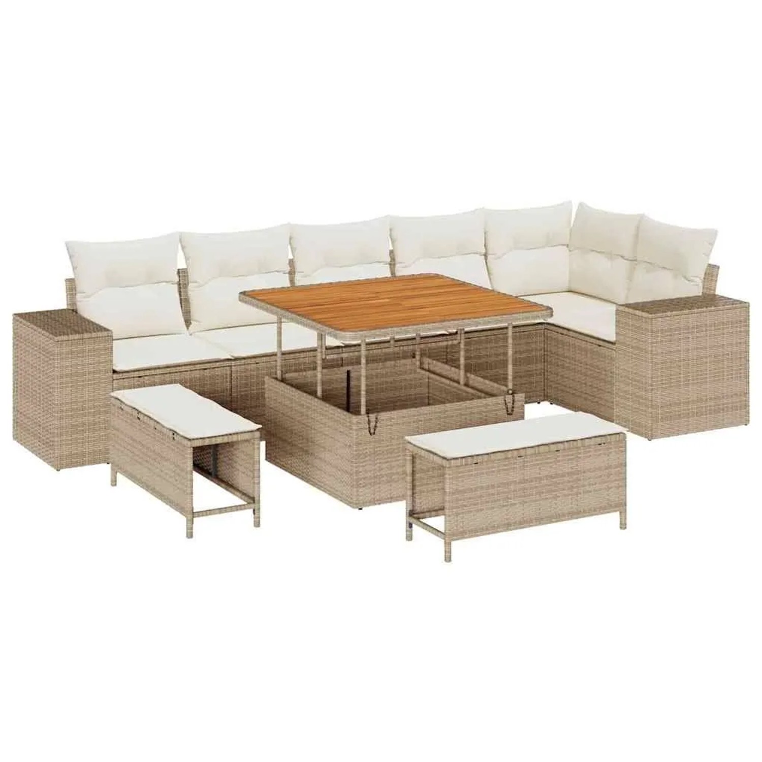 vidaXL Gartensofa-set mit Kissen 9-Tlg Beige und Creme Poly-Rattan 3363966 günstig online kaufen