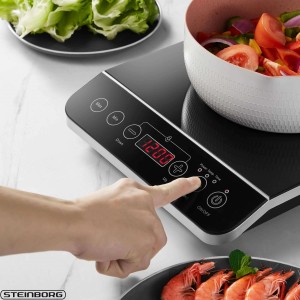 Steinborg Induktionskochplatte mit Touch-Bedienfeld und digitaler Anzeige. Zum Kochen mit Induktions-Kochgeschirr.