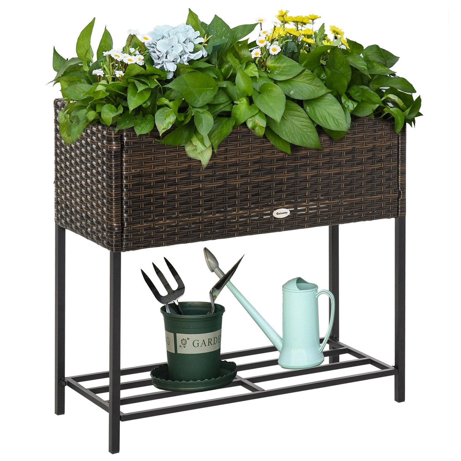 Outsunny Poly Rattan Blumenkasten mit Füßen Ablage günstig online kaufen