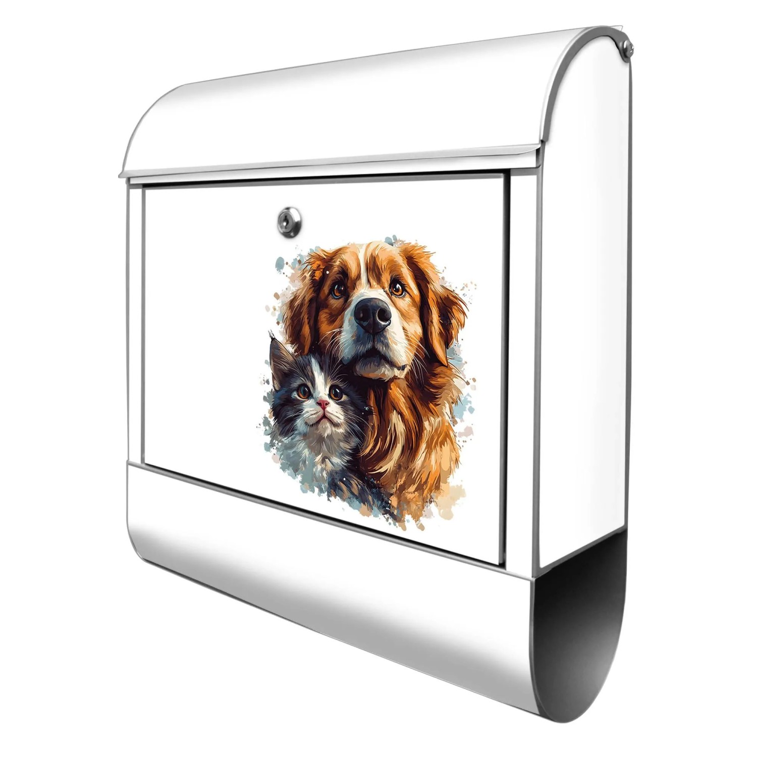 Banjado Design Briefkasten Silber Pulverbeschichtet 39x47x14cm 2 Schlüssel Mit Zeitungsfach Motiv Tierische Begleiter