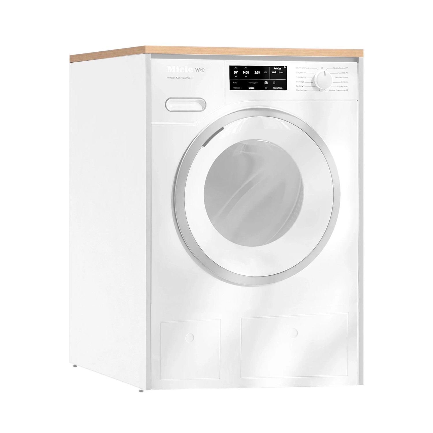 Schildmeyer Umbauschrank Solea U 670 in Weiß-Matt für Waschmaschine, mit Eiche-heller Abdeckplatte.