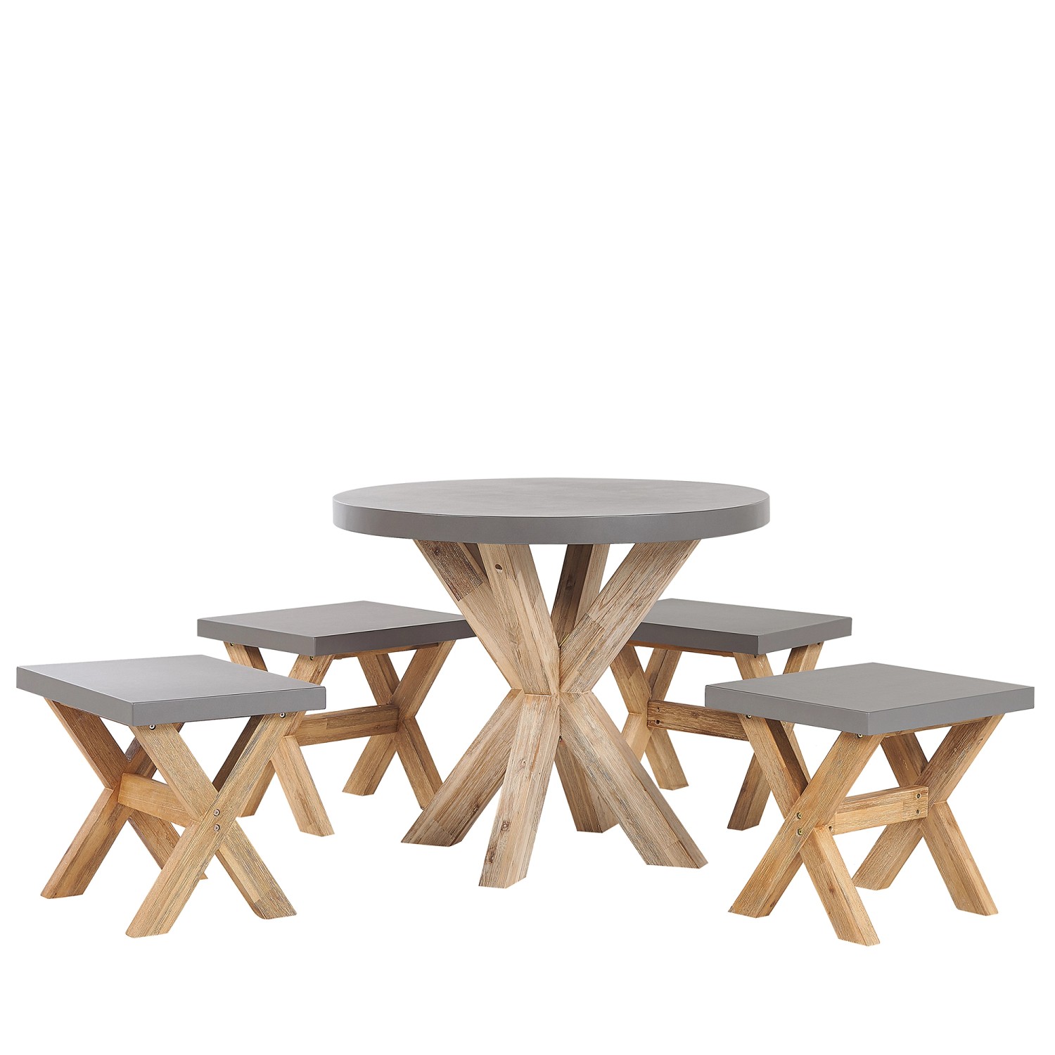 Beliani Gartentisch Set OLBIA Grau Heller Holzfarbton 90x90x76 günstig online kaufen