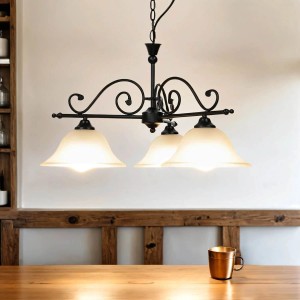 EASYLIGHT Hängeleuchte Schwarz Weiß Rustikal 3-Flammig E27 60 cm Breit