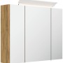 Posseik Spiegelschrank 80 cm mit LED-Lampe und Glasböden, Dekor Eiche Gold.