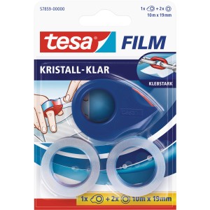 Tesa Film Kristall-Klar mit Mini-Abroller, 2 Rollen à 10m x 19mm.