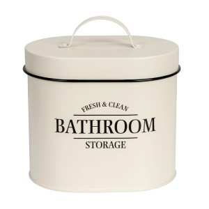 Beige Badbox Uri von Wenko, ovale Aufbewahrungsbox mit Deckel und Griff.