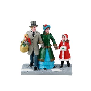 Lemax Weihnachtsdekoration: Familie beim Heiligabend-Einkauf. Festliche Weihnachtsfigur aus Harz.