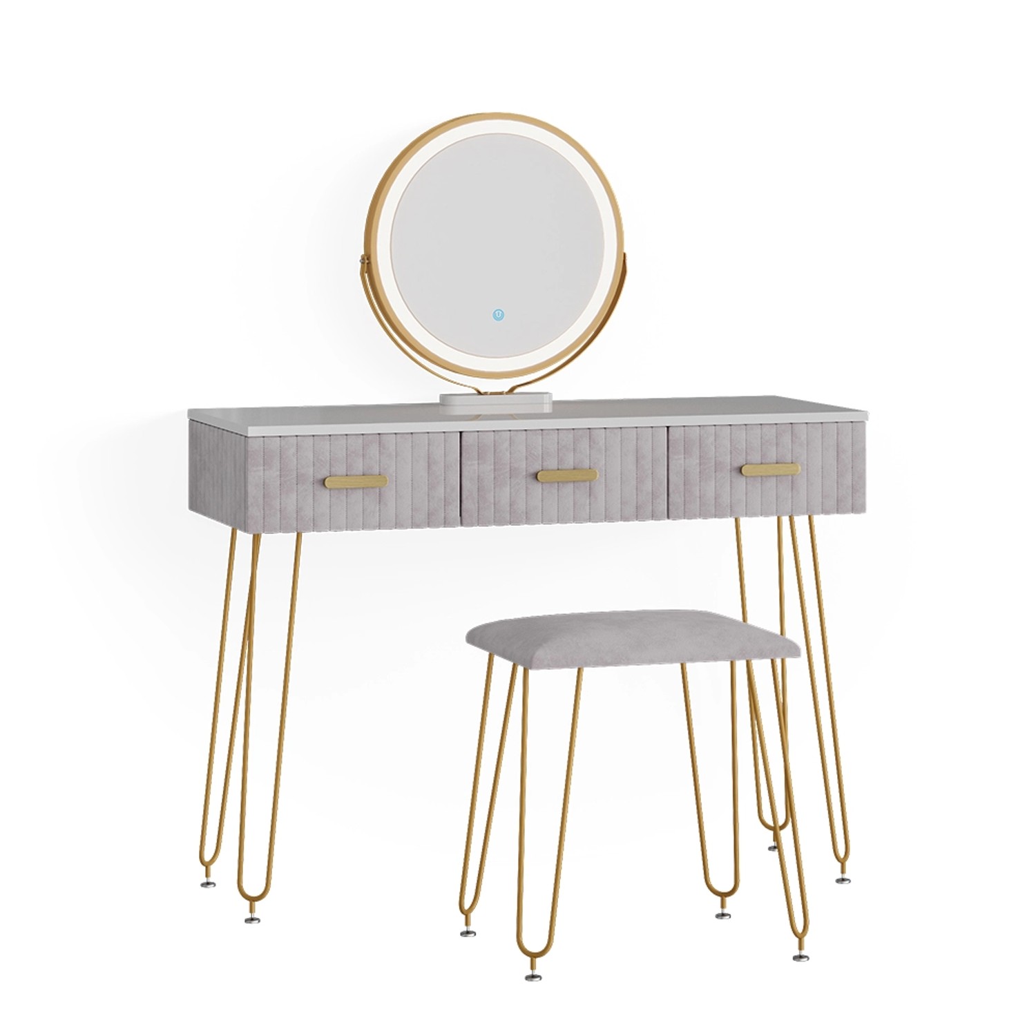 Vicco Schminktisch Layla Grau 100 cm mit LED Beleuchtung und Hocker günstig online kaufen