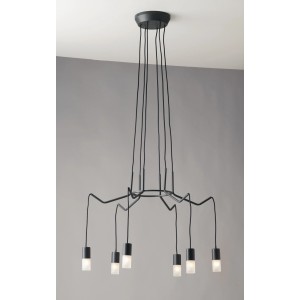 Anthrazitfarbener Luce Design Kronleuchter Spider, 6-flammig, Ø 66 cm. Moderne Pendelleuchte.