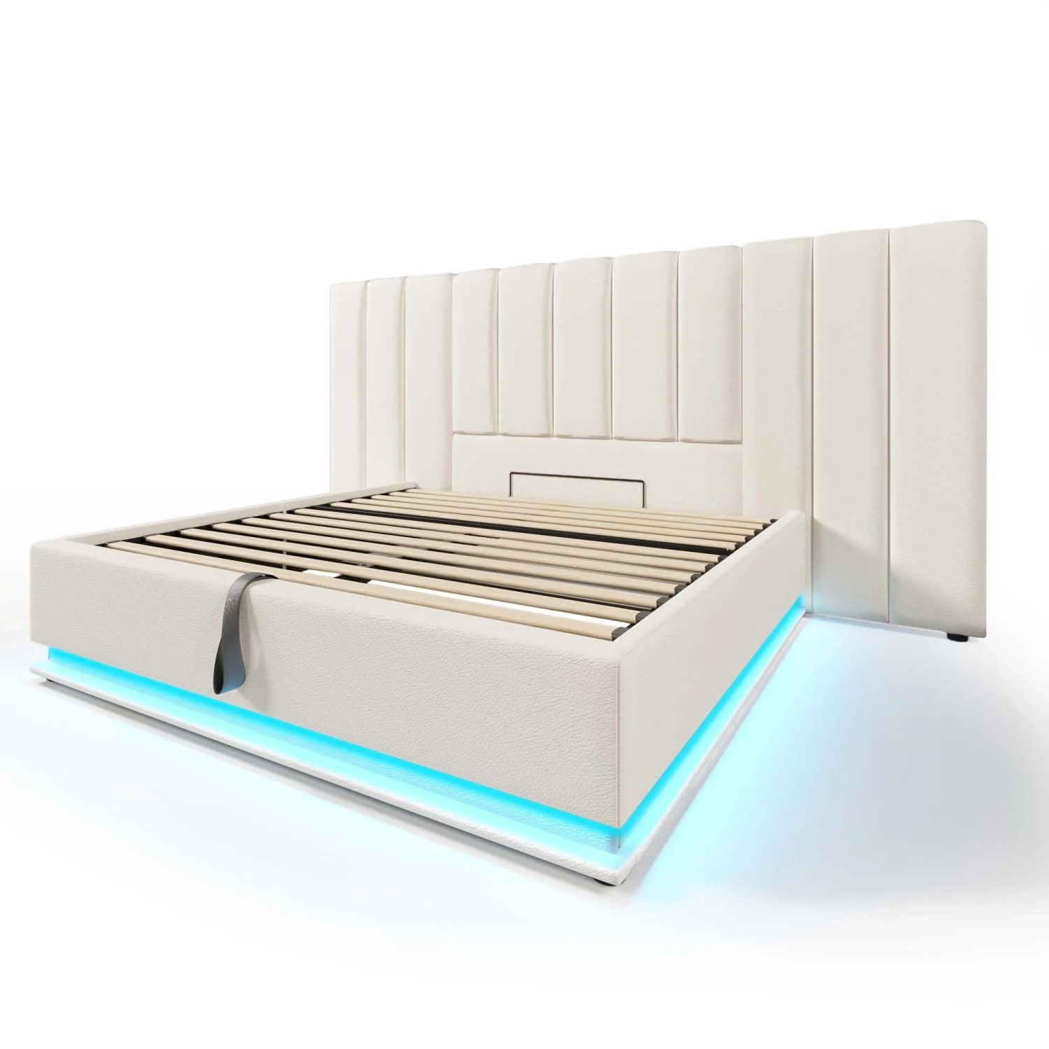 okwish Polsterbett 180x200cm mit App LED USB Stauraum Schlafzimmer Weiß ohne Matratze