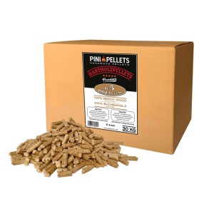PINI Grillpellets 30 kg aus 100% Buche. Braune Box mit Holzpellets (6mm) für BBQ, Smoker & Pizzaofen.