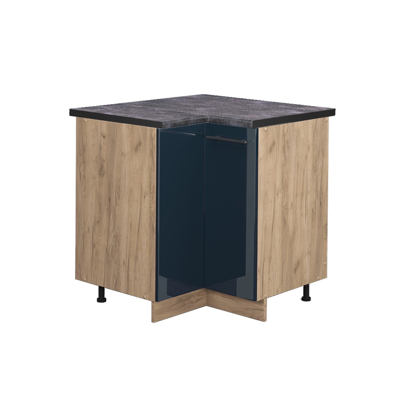 Vicco Eckunterschrank Fame-Line Dunkelblau Hochglanz/Goldkraft Eiche 81 cm AP Anthrazit