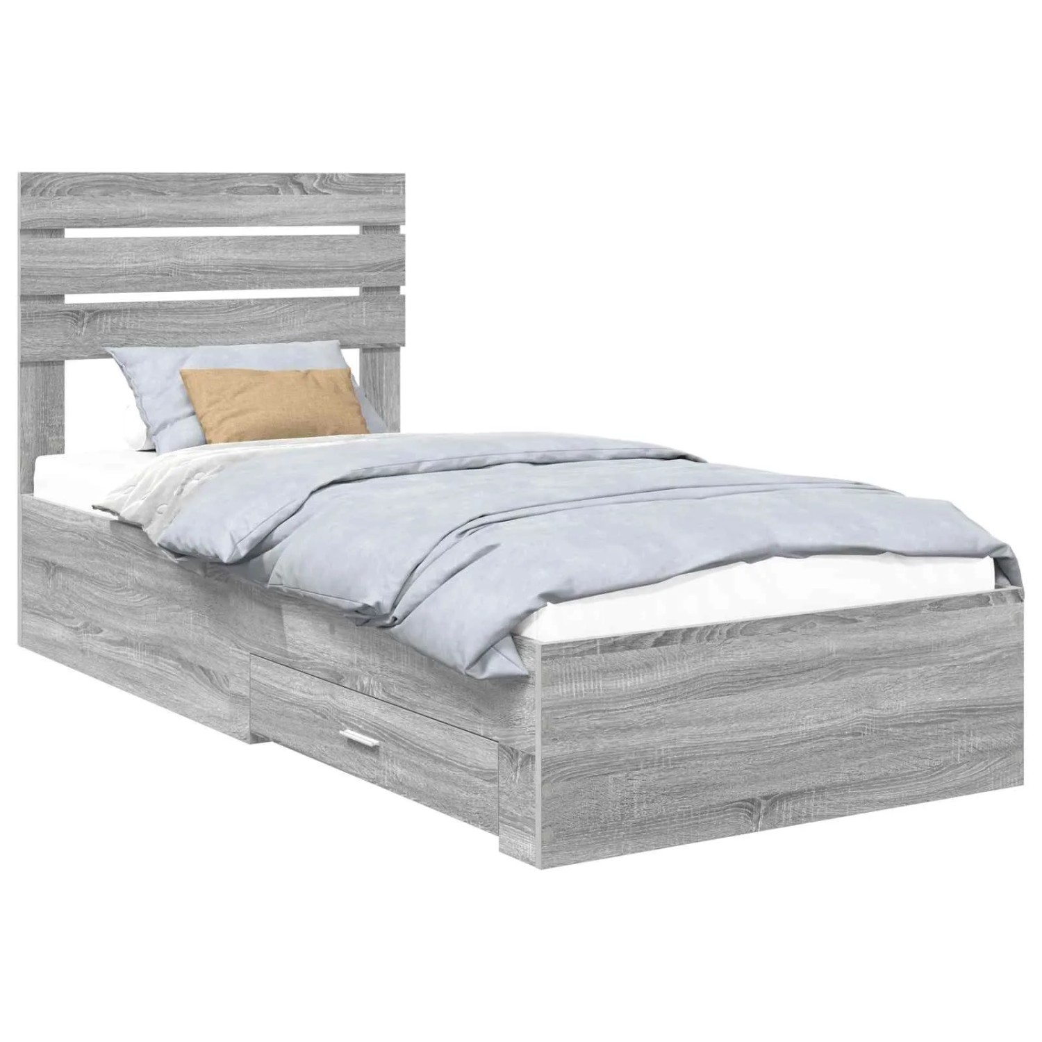 vidaXL Bettrahmen Graue Sonoma und Silber 75 x 190 cm Holzwerkstoff 3411703