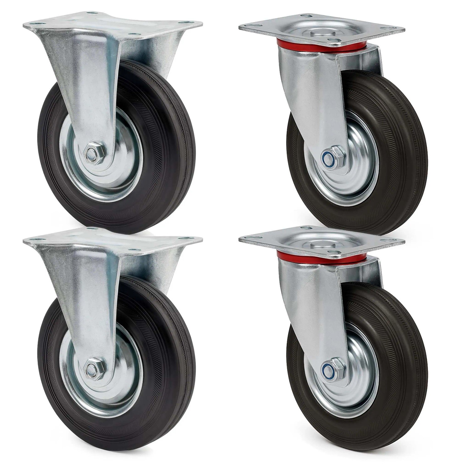 Wiltec Transportrollen Set 200Mm 150Kg 2X Lenkrolle 2X Bockrolle Vollgummirad